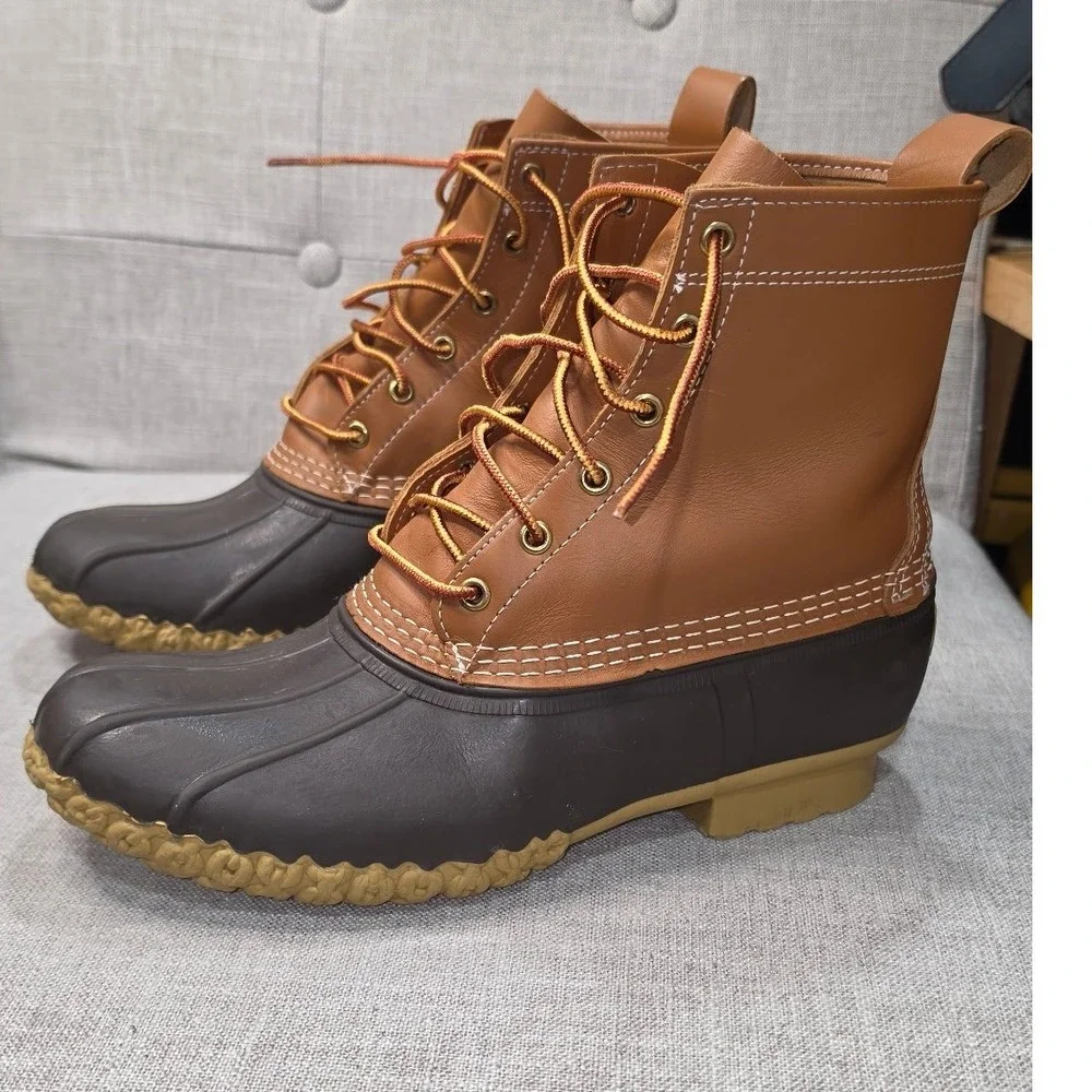 LL Bean Boots 8 Inch Duck Boots Tan Brown Leather Waterproof Mens 8 M 175017